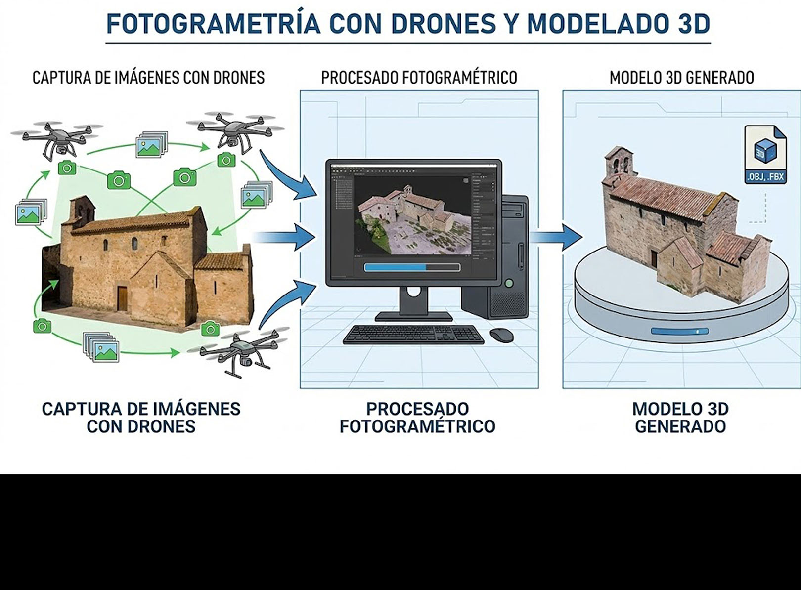 Fotogrametría aérea de un edificio religioso para conservación del patrimonio