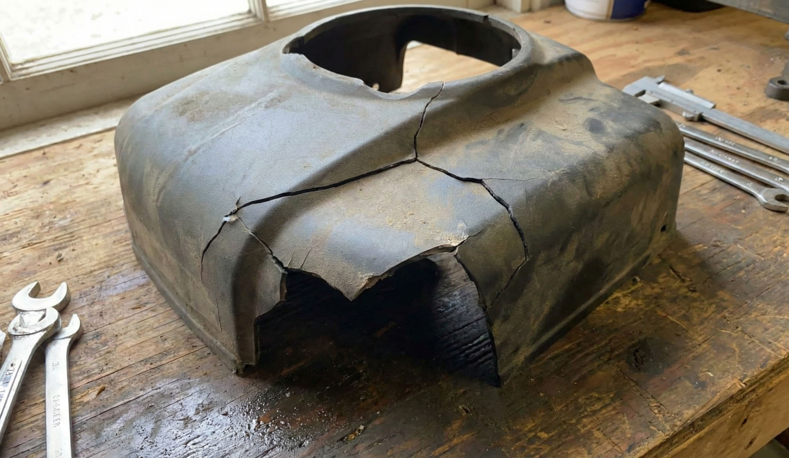 Carcasa de motor rota y sucia, antes de la reparación 3D